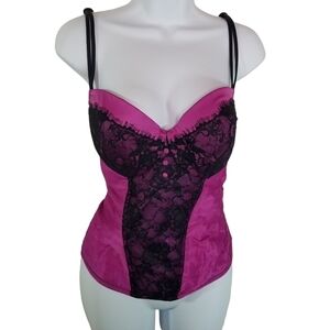 Cacique magenta pink black lace corset bustier plus 18/20